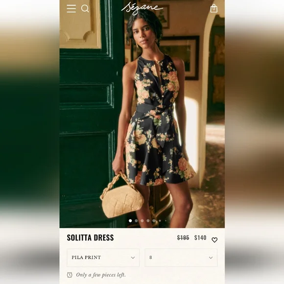 Sezane Solitta Dress Pila Print Black Floral 100% Organic Cotton NWT 40/8 - Picture 13 of 15